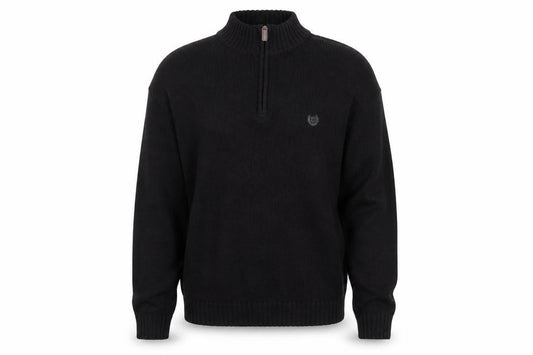 Front view of Chaps Men’s Black XL 1/4 Zip Cotton Knit Jumper High Neck