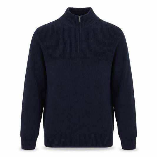 Front view of Dockers Men’s Blue Cotton 1/2 Zip High Neck Jumper, size S