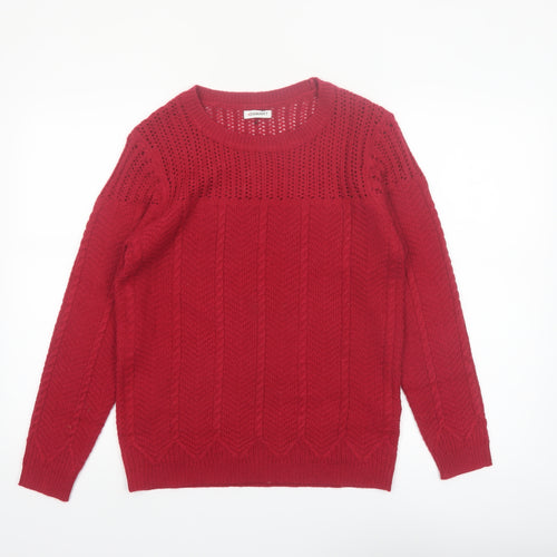 Damart Women's Red Cable-Knit Acrylic Pullover Jumper Size 10
