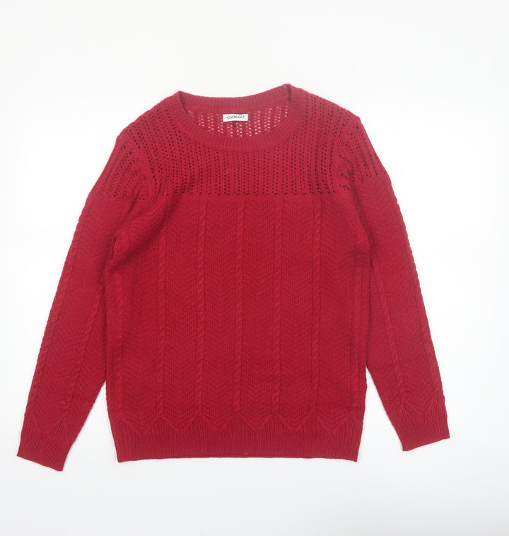 Damart Women's Red Cable-Knit Acrylic Pullover Jumper Size 10