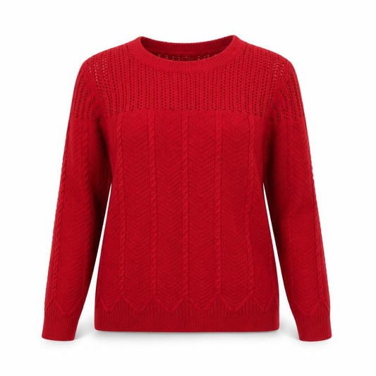 Front view of Damart Women's Red Cable-Knit Acrylic jumper, size 10