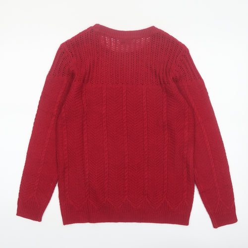 Damart Women's Red Cable-Knit Acrylic Pullover Jumper Size 10