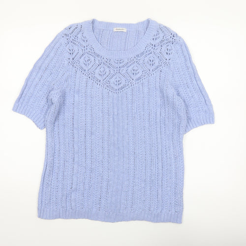Damart Women Blue Cotton Short Sleeve Knit Pullover Jumper L