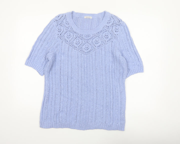 Damart Women Blue Cotton Short Sleeve Knit Pullover Jumper L