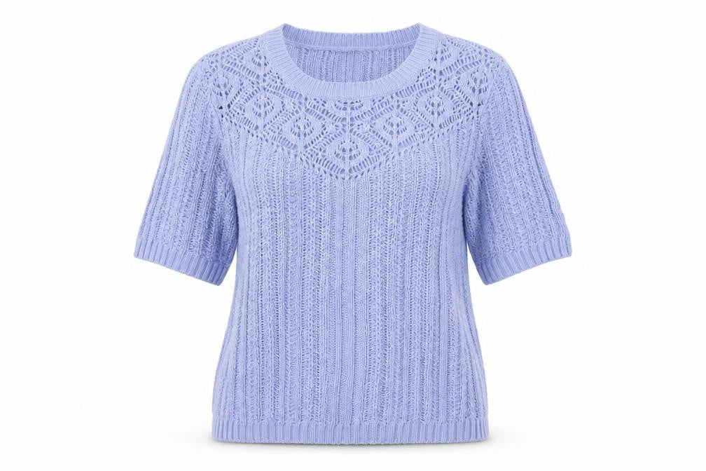 Front view of Damart Women Blue Cotton Short Sleeve Knit jumper L
