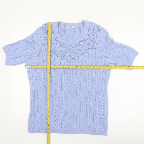 Damart Women Blue Cotton Short Sleeve Knit Pullover Jumper L