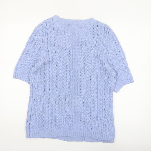 Damart Women Blue Cotton Short Sleeve Knit Pullover Jumper L
