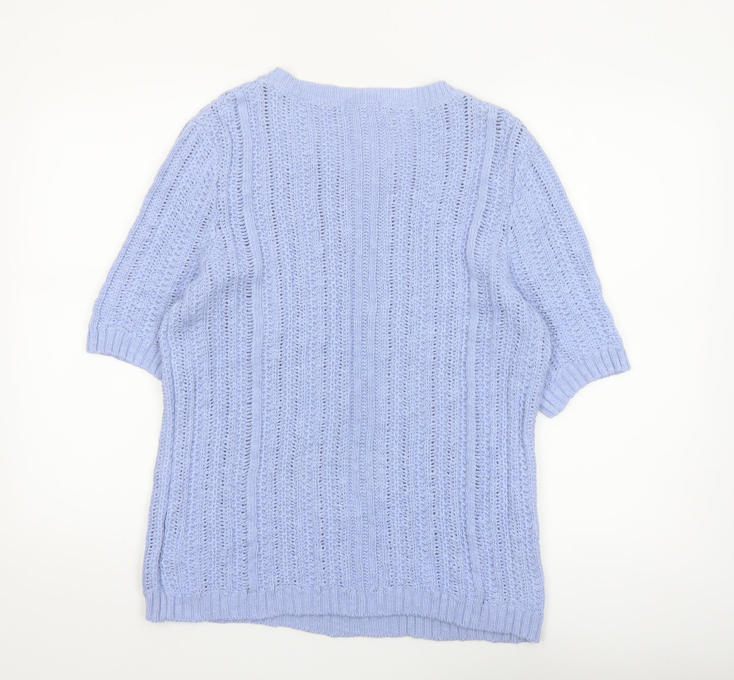 Damart Women Blue Cotton Short Sleeve Knit Pullover Jumper L