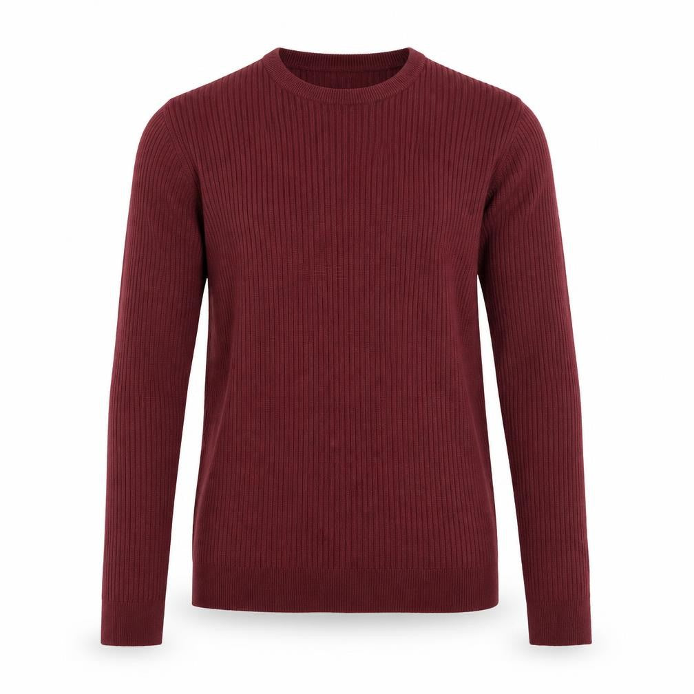 Front view of boohooMAN Men’s Red Ribbed Crew Neck jumper XS Slim Fit