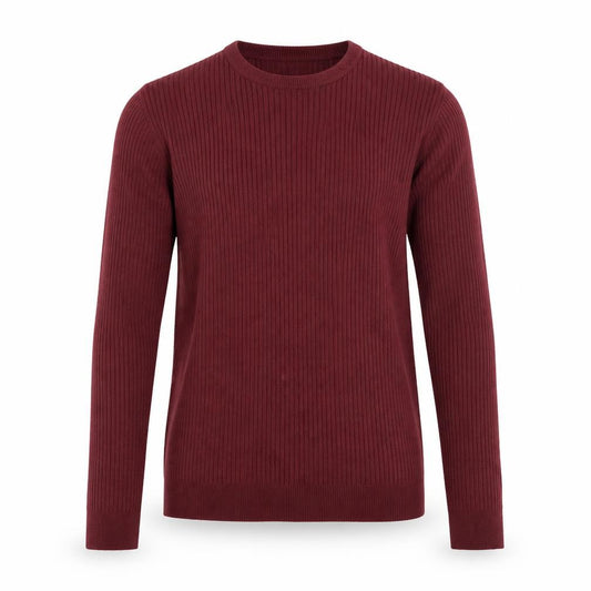 Front view of boohooMAN Men’s Red Ribbed Crew Neck jumper XS Slim Fit
