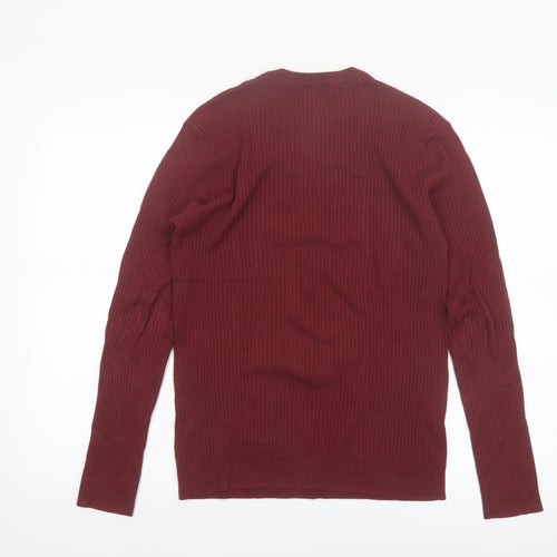 boohooMAN Men’s Red Ribbed Crew Neck Pullover Jumper XS Slim Fit