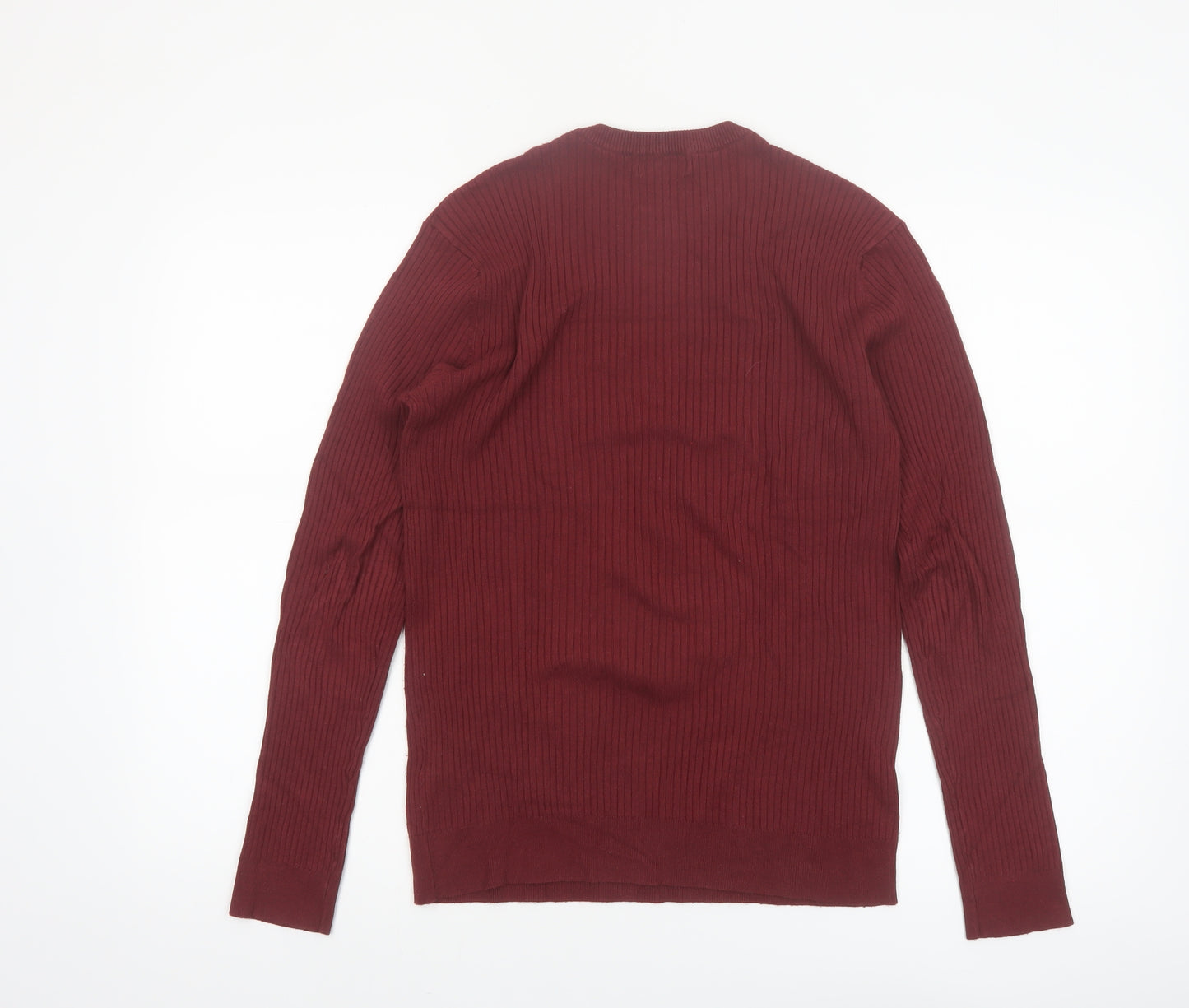 boohooMAN Men’s Red Ribbed Crew Neck Pullover Jumper XS Slim Fit