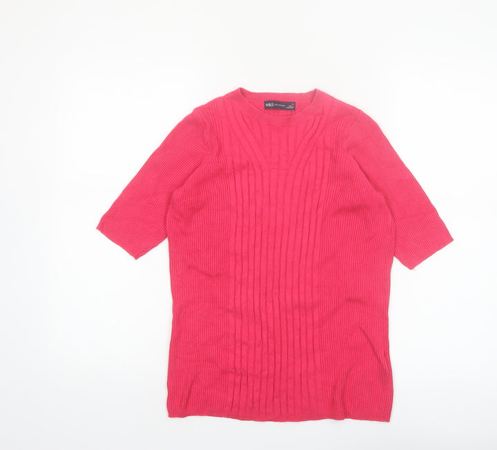Marks and Spencer Women's Pink Knit 3/4 Sleeve Pullover Jumper M