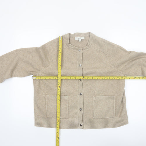 Marks and Spencer Women Beige Knit Cardigan L Long Sleeve Crew Neck