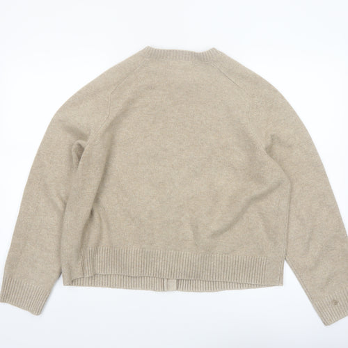 Marks and Spencer Women Beige Knit Cardigan L Long Sleeve Crew Neck