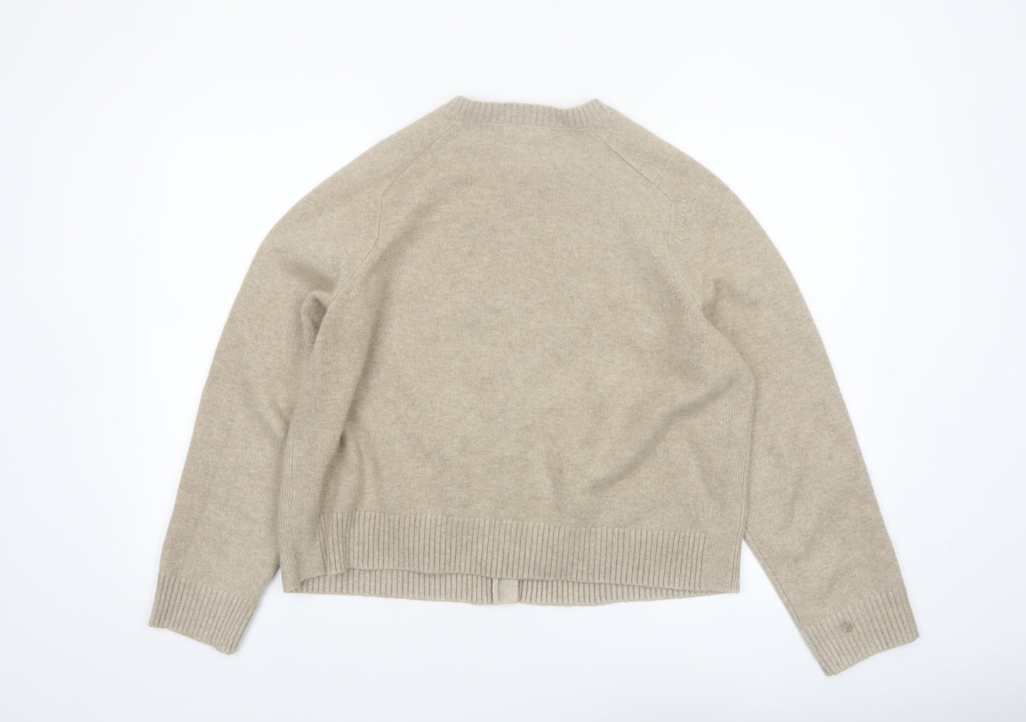Marks and Spencer Women Beige Knit Cardigan L Long Sleeve Crew Neck