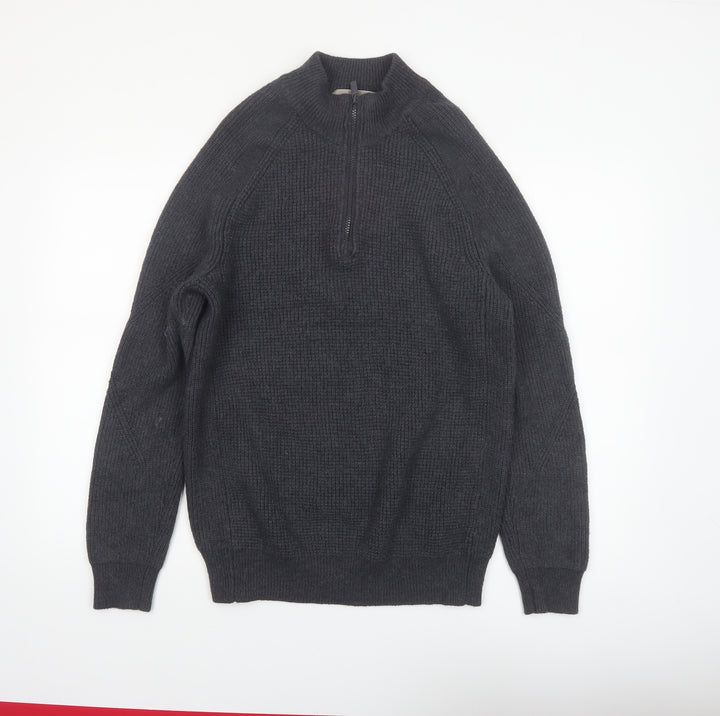 Rainforest Men's Grey 1/4 Zip High Neck Knit Jumper Size L