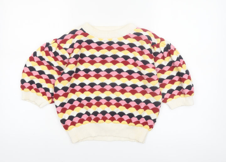Zara Women’s Multicoloured Cotton Puff Sleeve Jumper Size 12