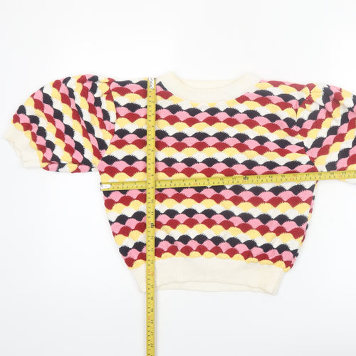 Zara Women’s Multicoloured Cotton Puff Sleeve Jumper Size 12
