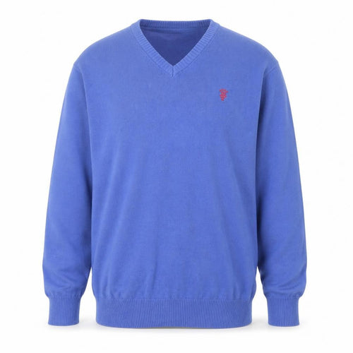 Bel Toro Men's Blue Cotton V-Neck Jumper Size L Classic Knit