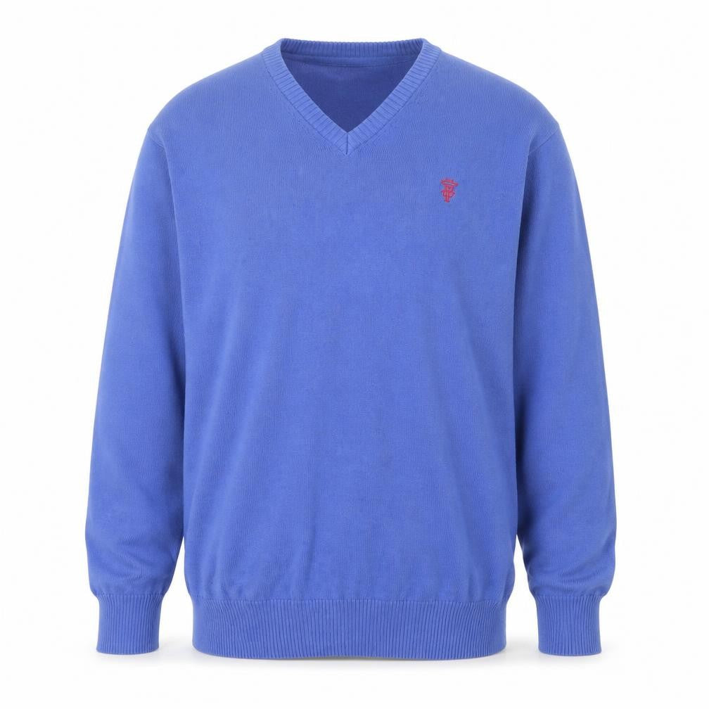 Bel Toro Men's Blue Cotton V-Neck Jumper Size L Classic Knit