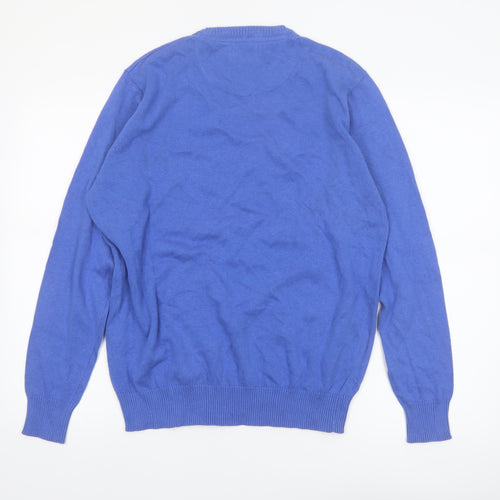 Bel Toro Men's Blue Cotton V-Neck Jumper Size L Classic Knit