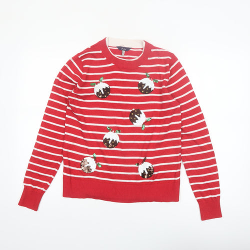 Joules Women’s Red Striped Christmas Pudding Sequin Jumper Size 8