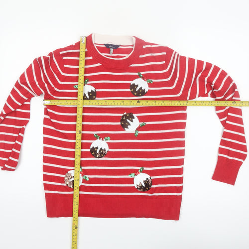 Joules Women’s Red Striped Christmas Pudding Sequin Jumper Size 8