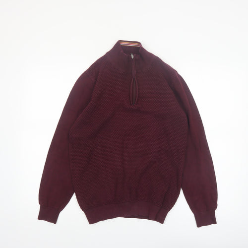 Guide London Men's Red Cotton Half Zip High Neck Jumper Size M
