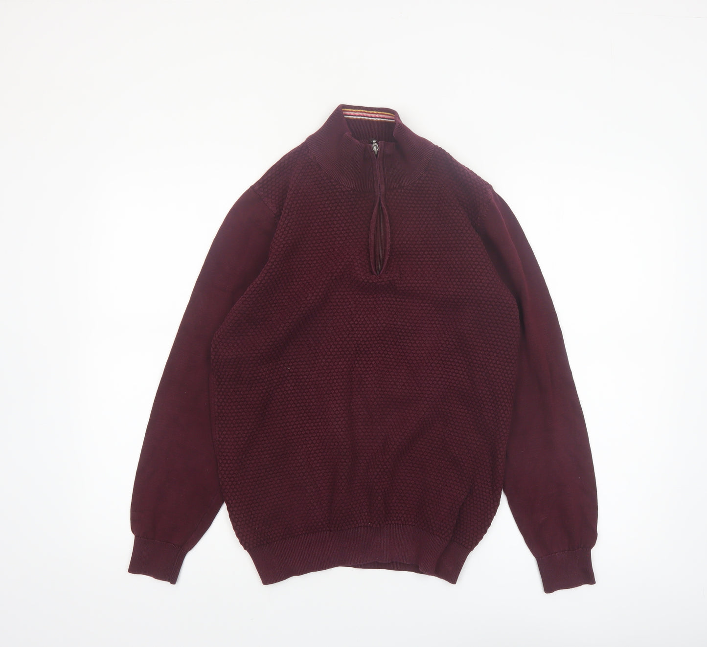 Guide London Men's Red Cotton Half Zip High Neck Jumper Size M