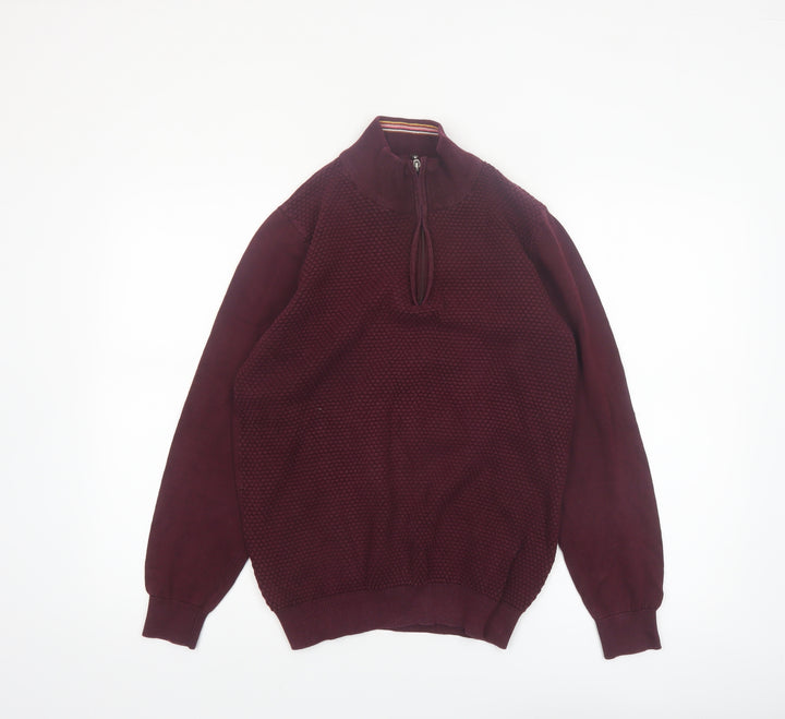 Guide London Men's Red Cotton Half Zip High Neck Jumper Size M
