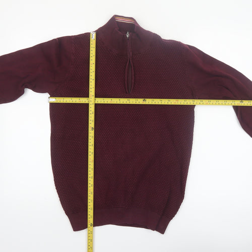 Guide London Men's Red Cotton Half Zip High Neck Jumper Size M