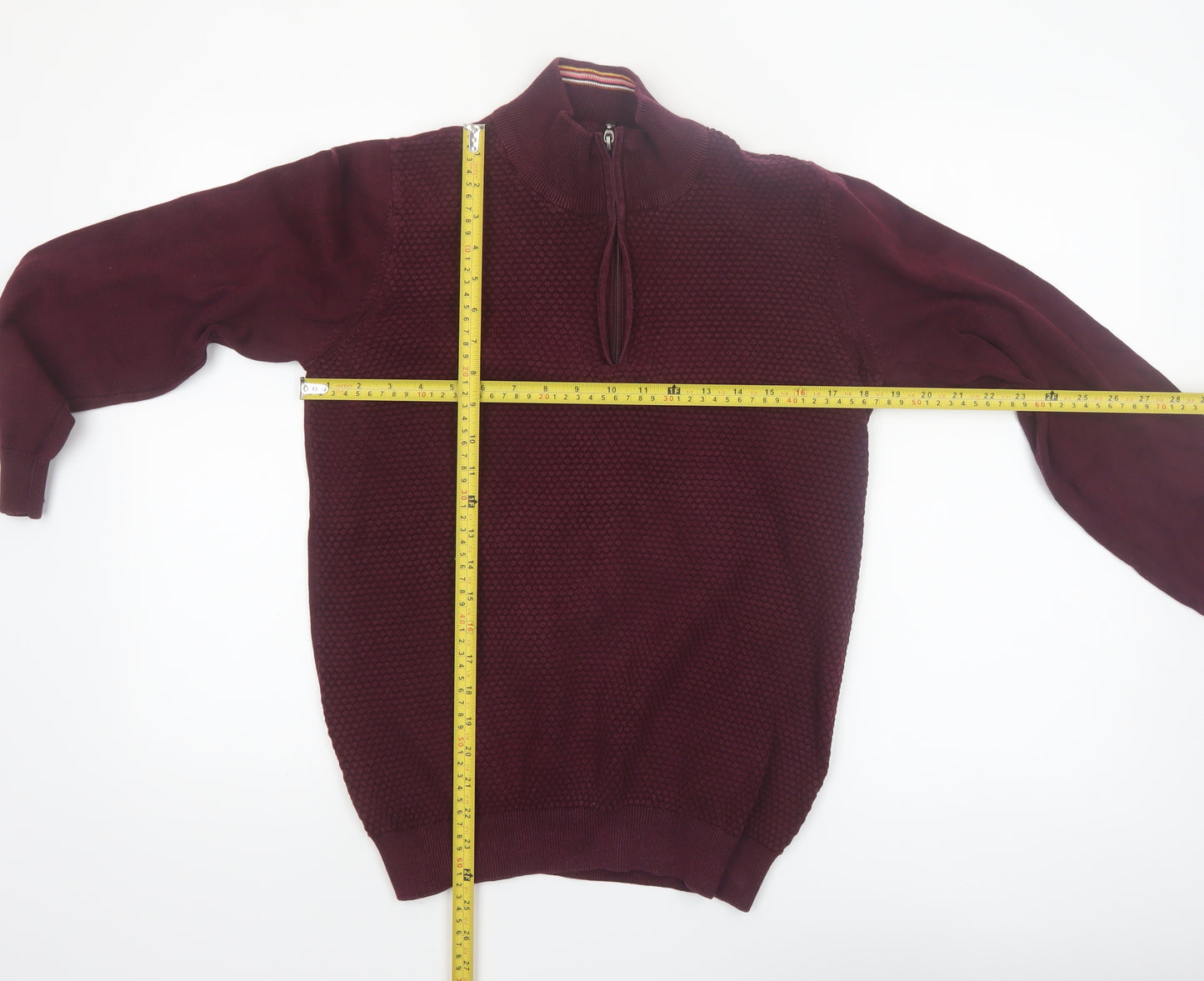 Guide London Men's Red Cotton Half Zip High Neck Jumper Size M