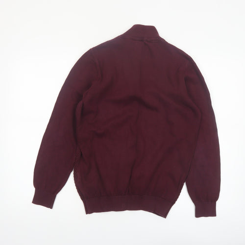 Guide London Men's Red Cotton Half Zip High Neck Jumper Size M