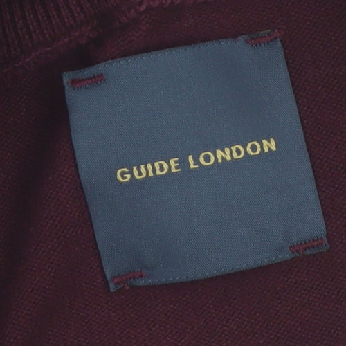 Guide London Men's Red Cotton Half Zip High Neck Jumper Size M