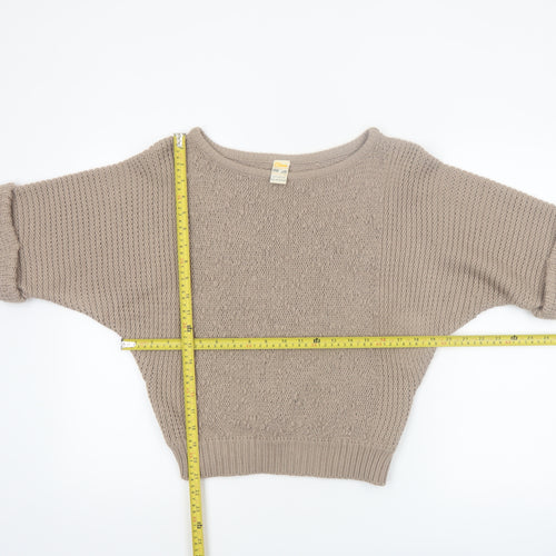 Etam Women Beige Chunky Knit Boat Neck Short Sleeve Pullover Jumper One Size