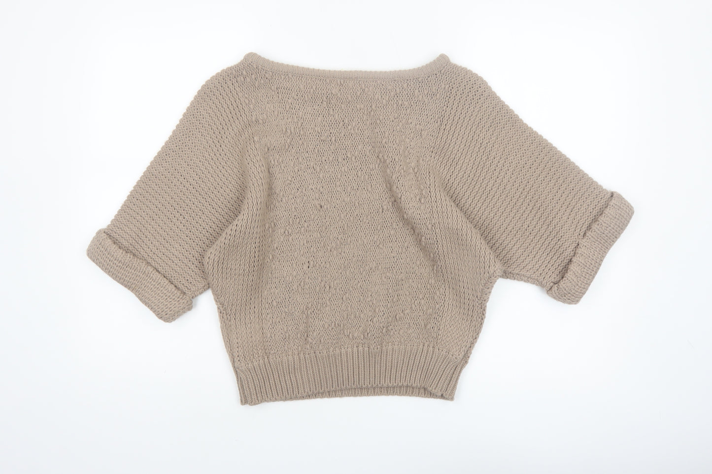 Etam Women Beige Chunky Knit Boat Neck Short Sleeve Pullover Jumper One Size