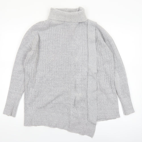 Wallis Women’s Grey Roll Neck Cable-Knit Pullover Jumper Size M