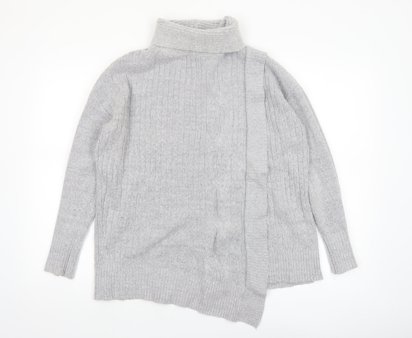 Wallis Women’s Grey Roll Neck Cable-Knit Pullover Jumper Size M