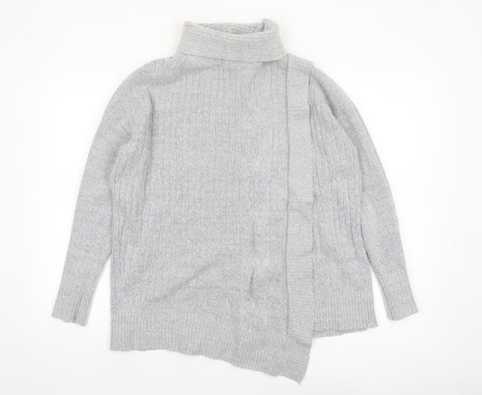 Wallis Women’s Grey Roll Neck Cable-Knit Pullover Jumper Size M