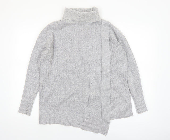 Wallis Women’s Grey Roll Neck Cable-Knit Pullover Jumper Size M