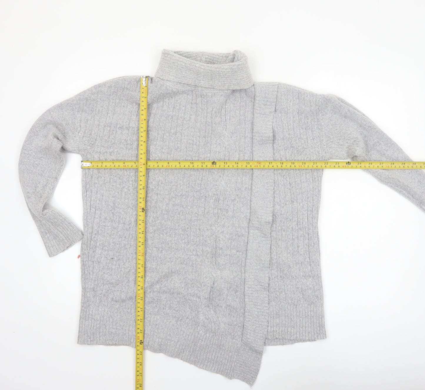 Wallis Women’s Grey Roll Neck Cable-Knit Pullover Jumper Size M