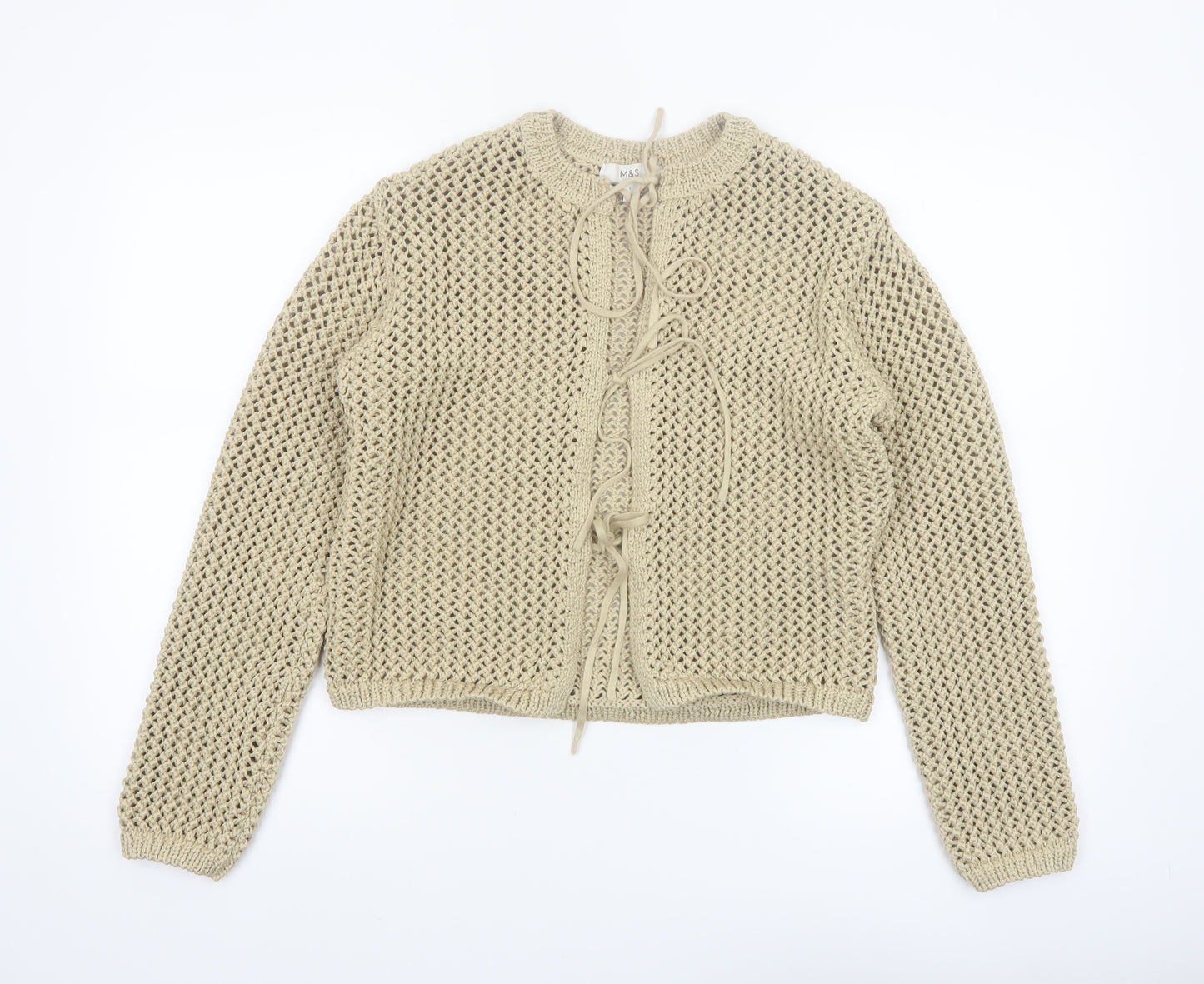 Marks and Spencer Women's Beige Open-Knit Cardigan Size L