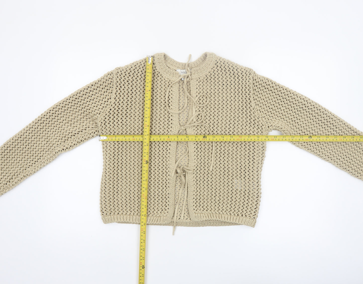 Marks and Spencer Women's Beige Open-Knit Cardigan Size L