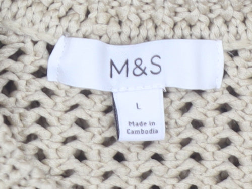 Marks and Spencer Women's Beige Open-Knit Cardigan Size L