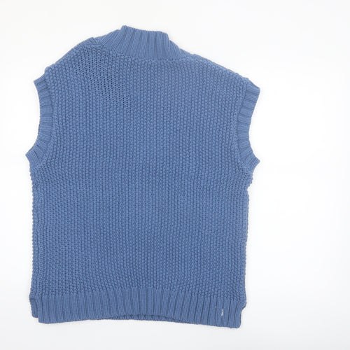 Cotton Traders Womens Blue Cable-Knit Sleeveless V-Neck Vest Jumper Size 16