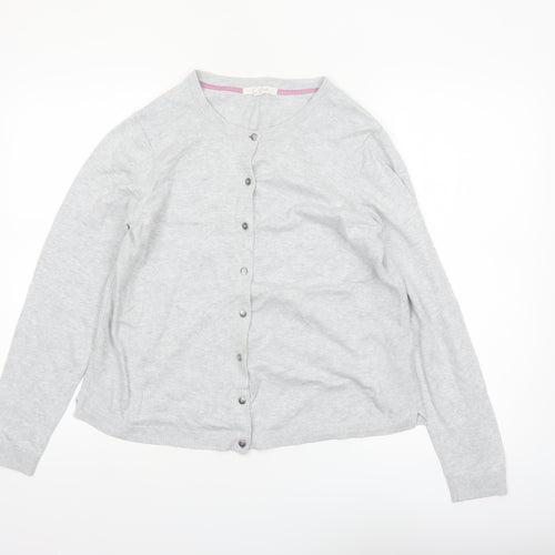 White Stuff Women's Grey Cotton Blend Crew Neck Cardigan Size 12