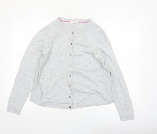 White Stuff Women's Grey Cotton Blend Crew Neck Cardigan Size 12