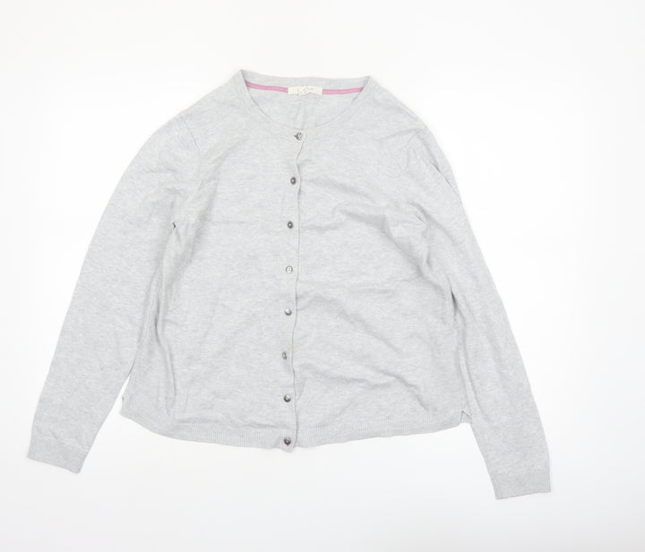 White Stuff Women's Grey Cotton Blend Crew Neck Cardigan Size 12