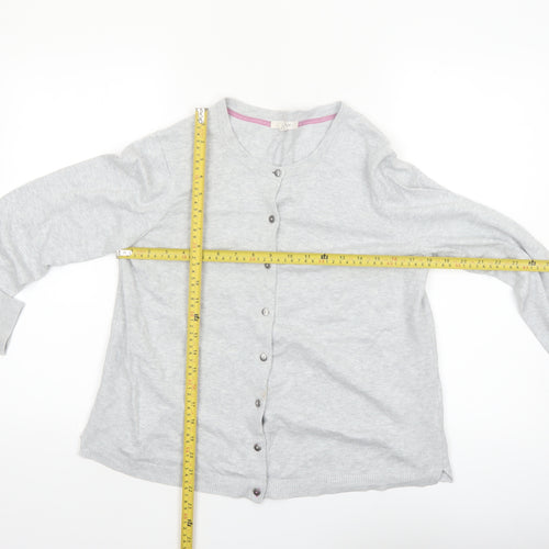 White Stuff Women's Grey Cotton Blend Crew Neck Cardigan Size 12